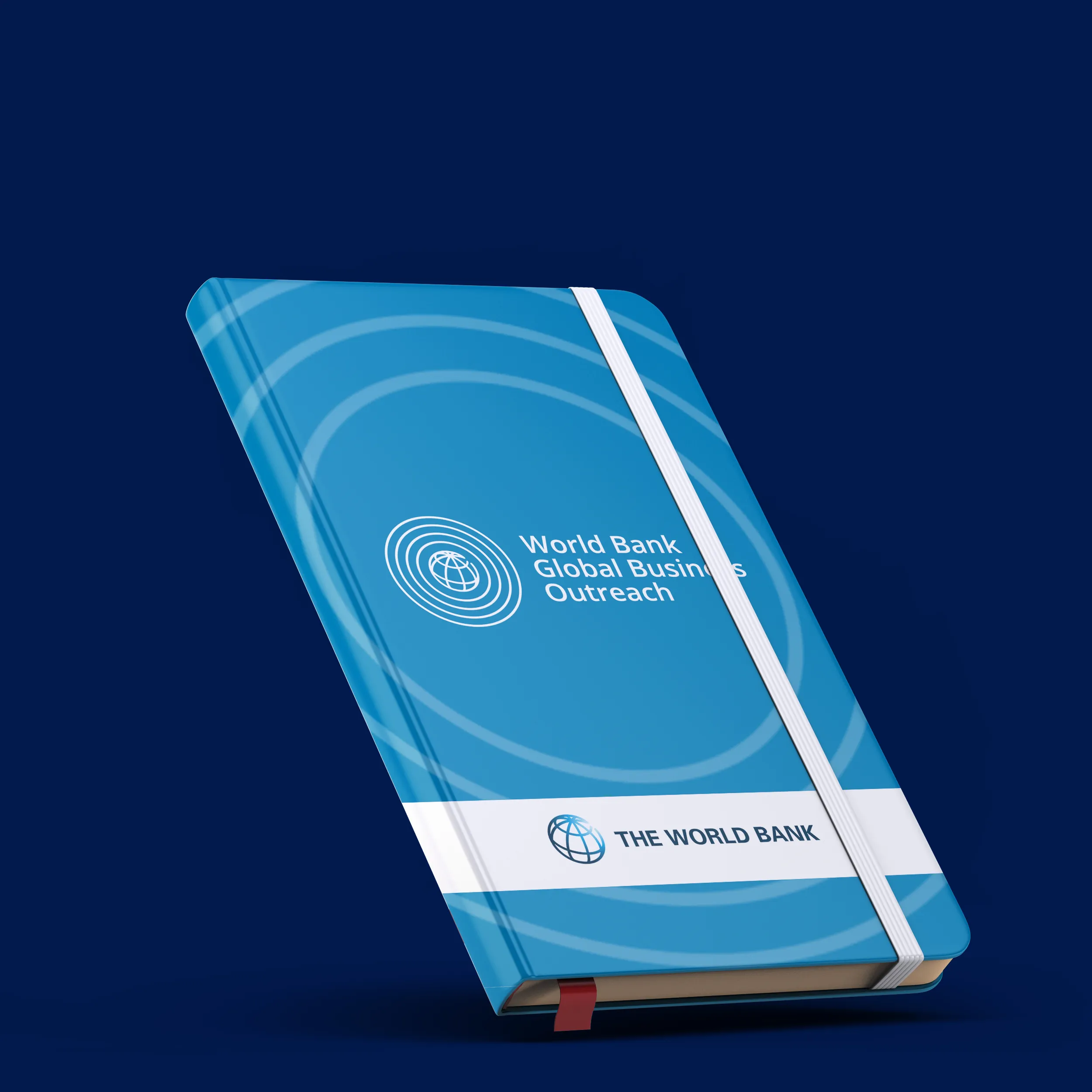Notebook with the World Bank Global Business Outreach identity concept